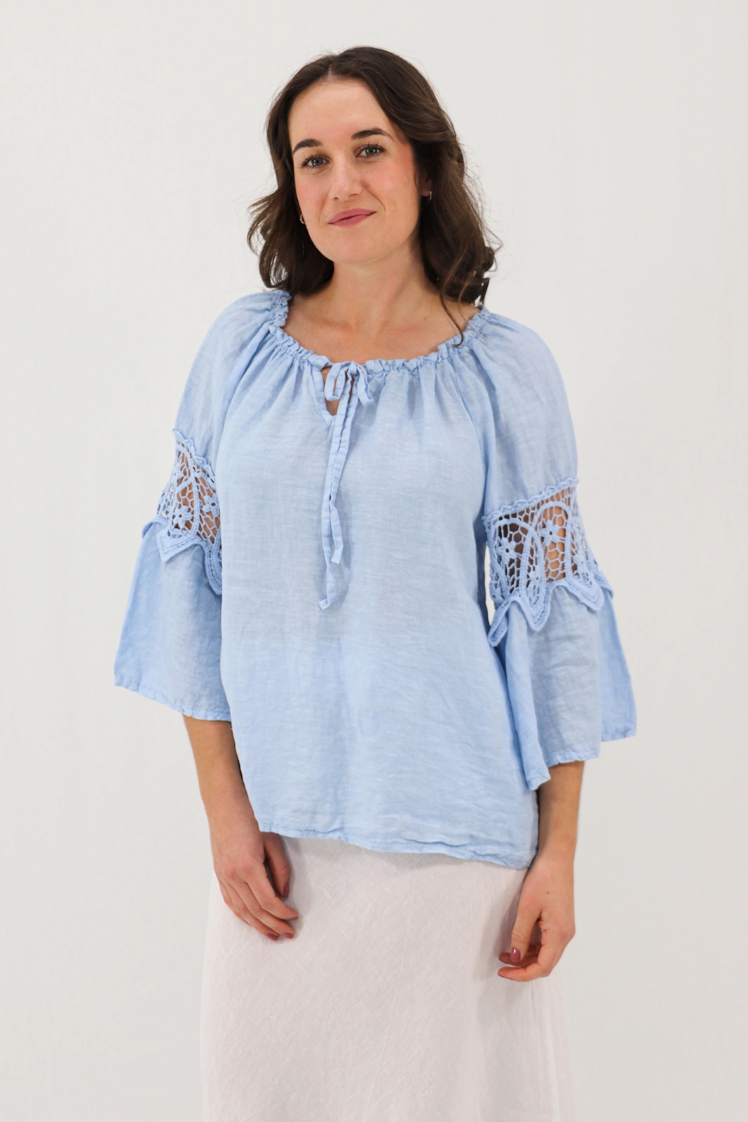 Aida Rose Linen Labella Boho Blouse Sky Blue