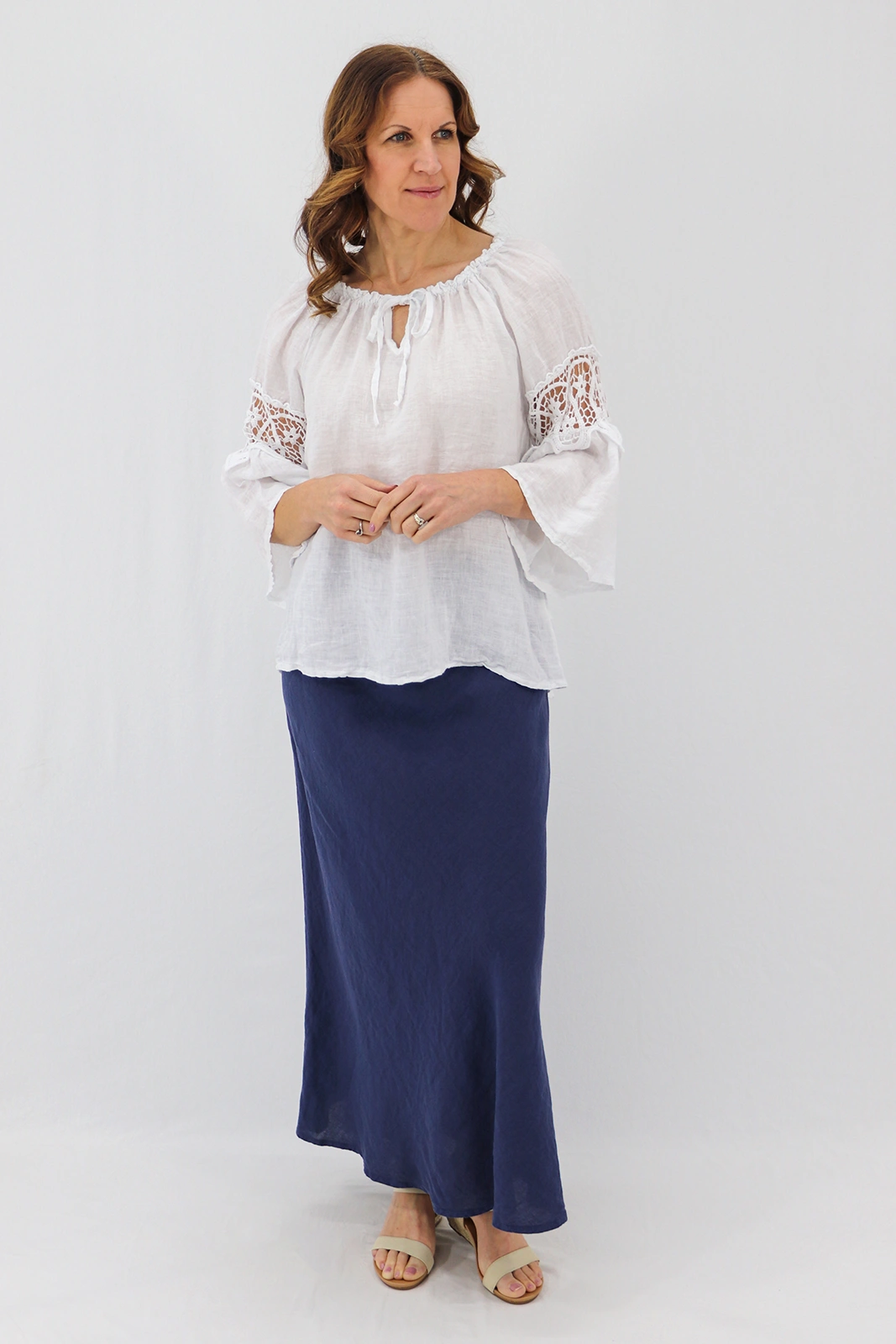 Aida Rose Linen Labella Boho Blouse White