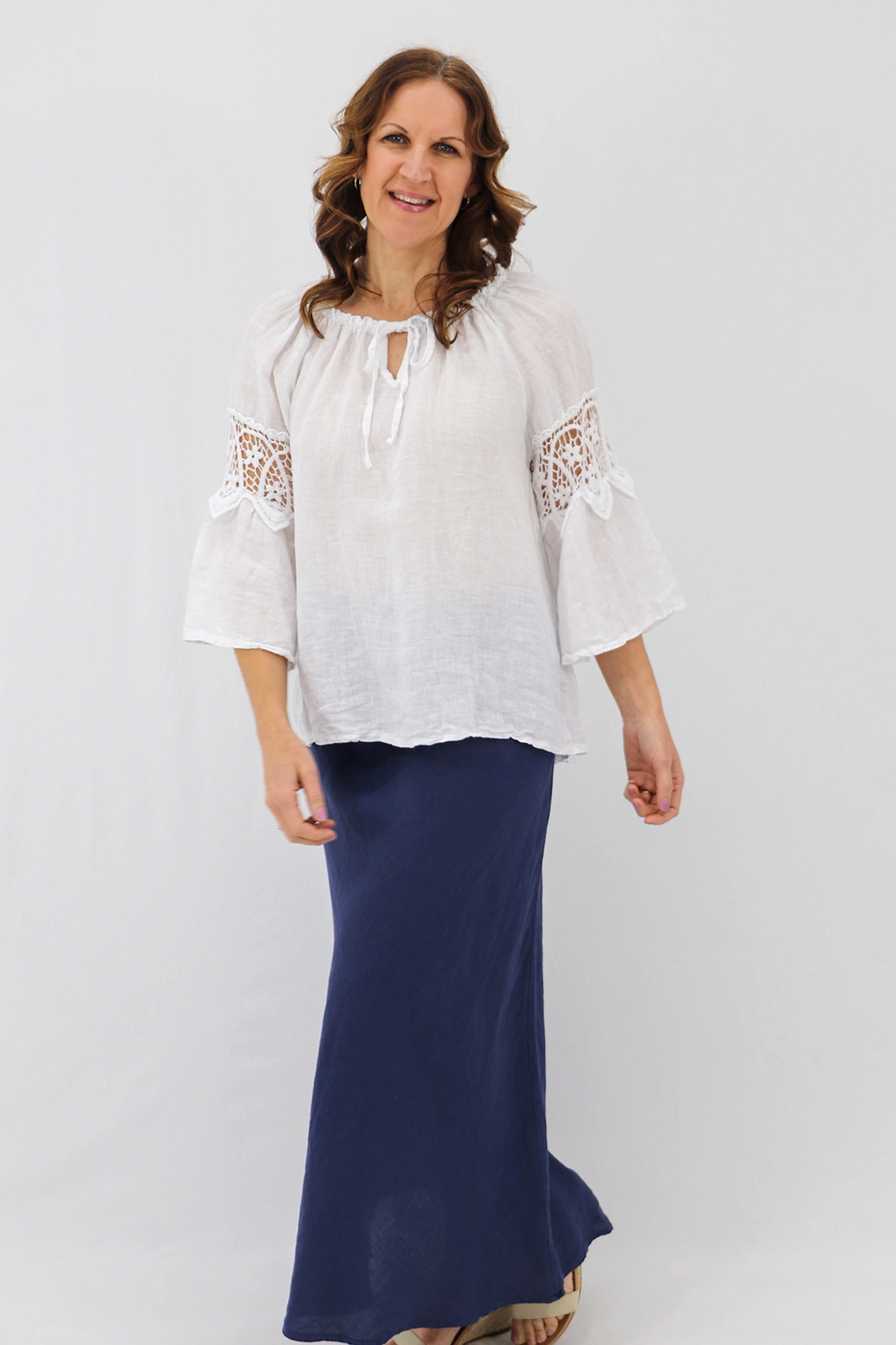 Aida Rose Linen Labella Boho Blouse White Front