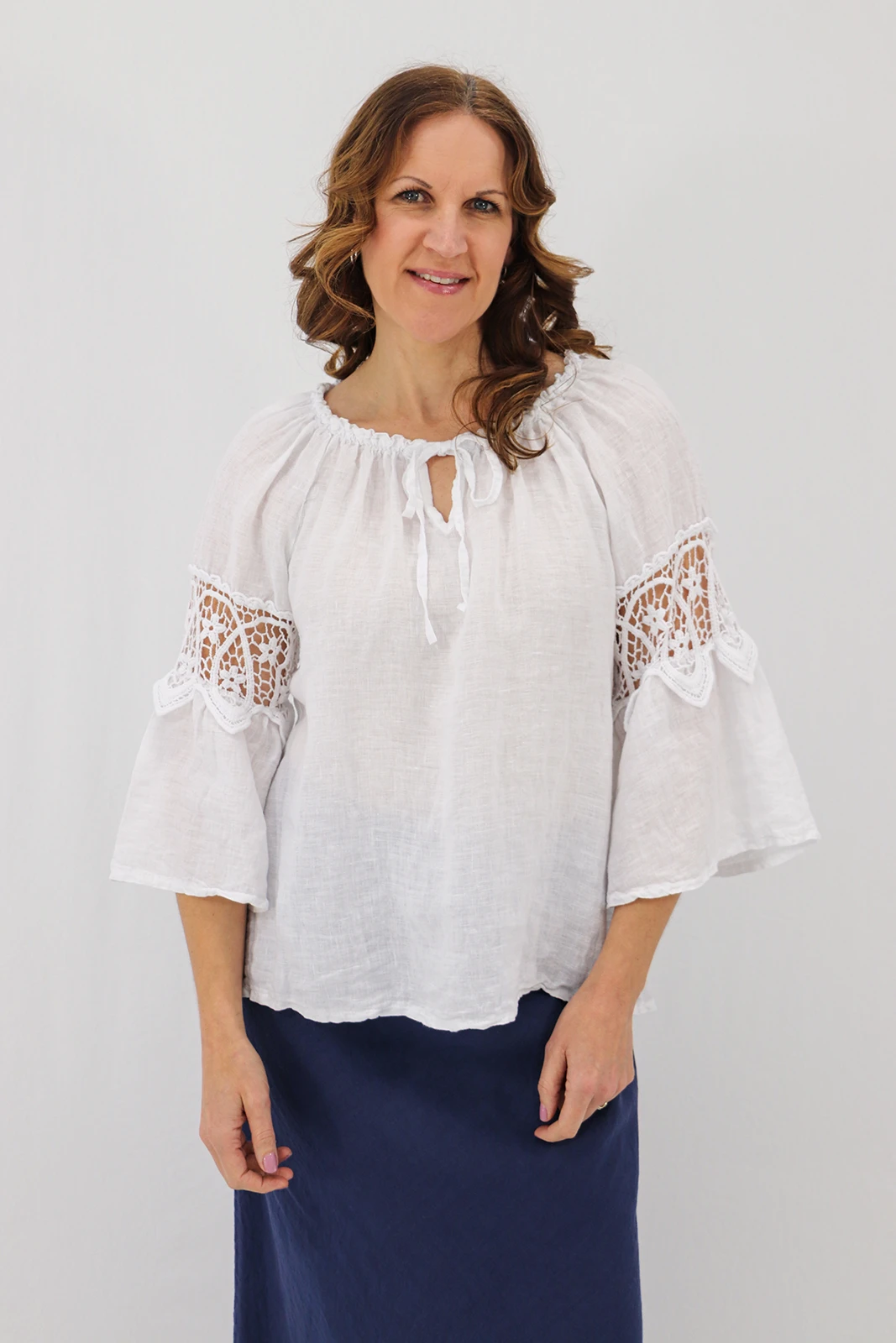 Aida Rose Linen Labella Boho Blouse White Zoom