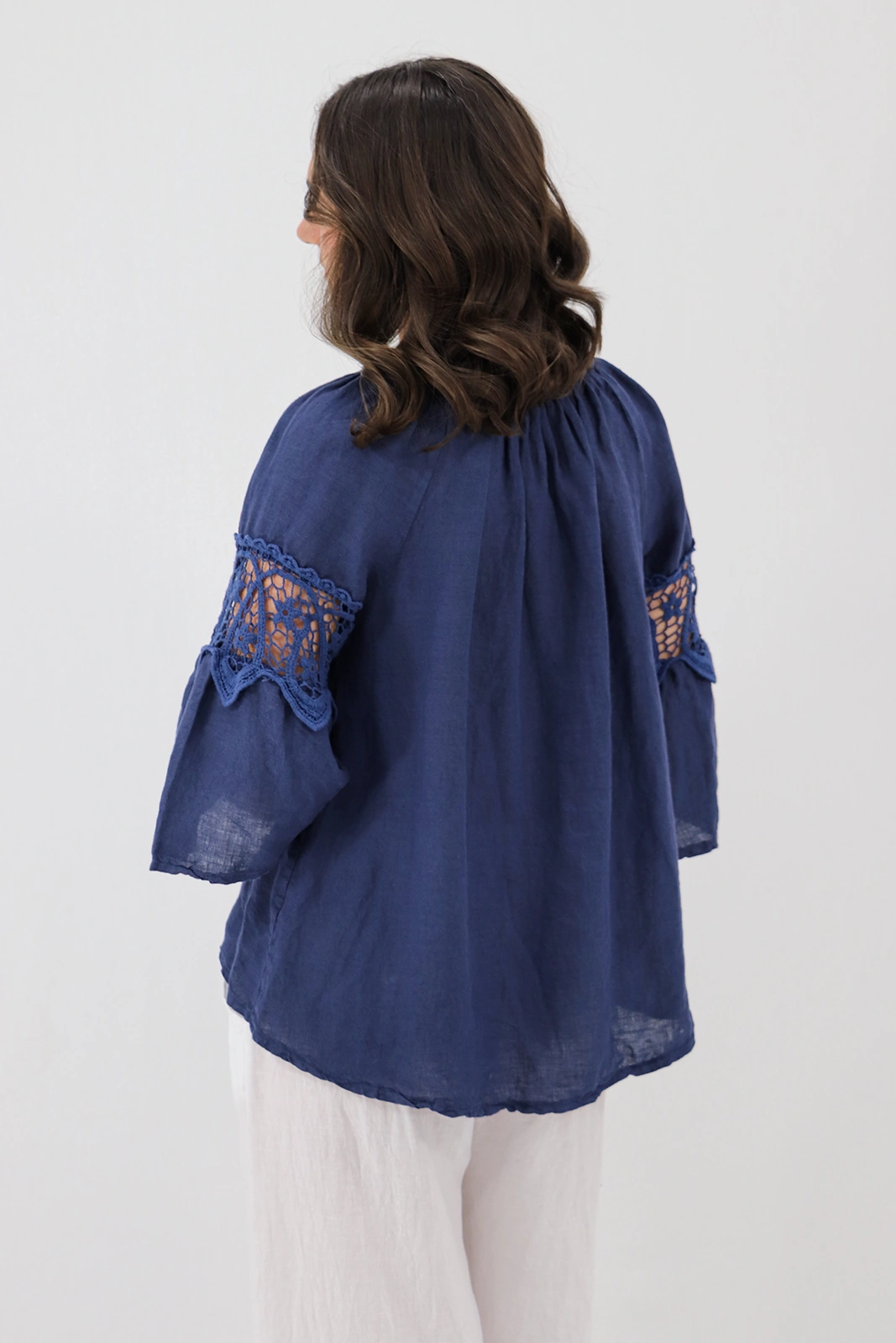 Aida Rose Linen Labella Boho Blouse Navy Back