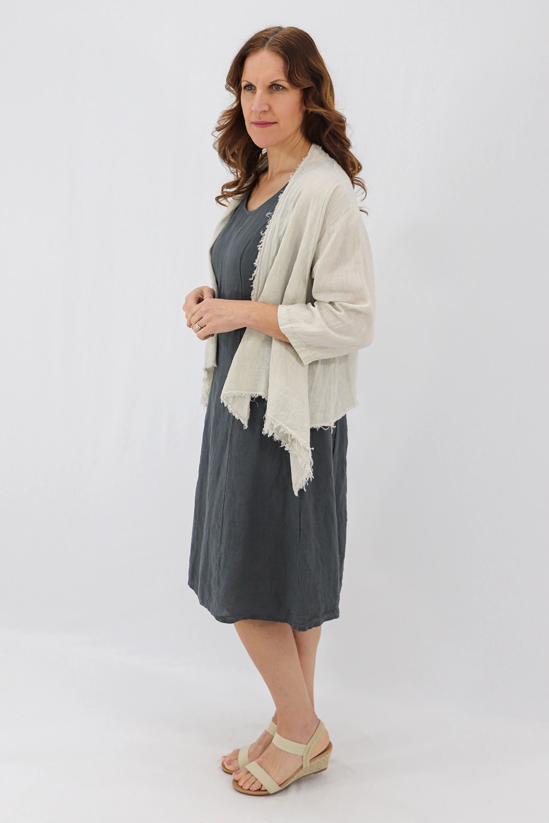 Aida Rose Linen Nella Raw Edge Cardi Natural Side