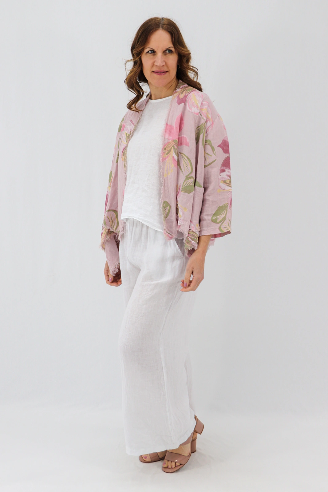 Aida Rose Linen Nella Raw Edge Cardi - Lily Antique Pink