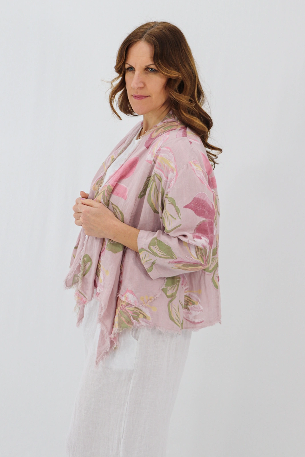 Aida Rose Linen Nella Raw Edge Cardi - Lily Antique Pink Zoom Side