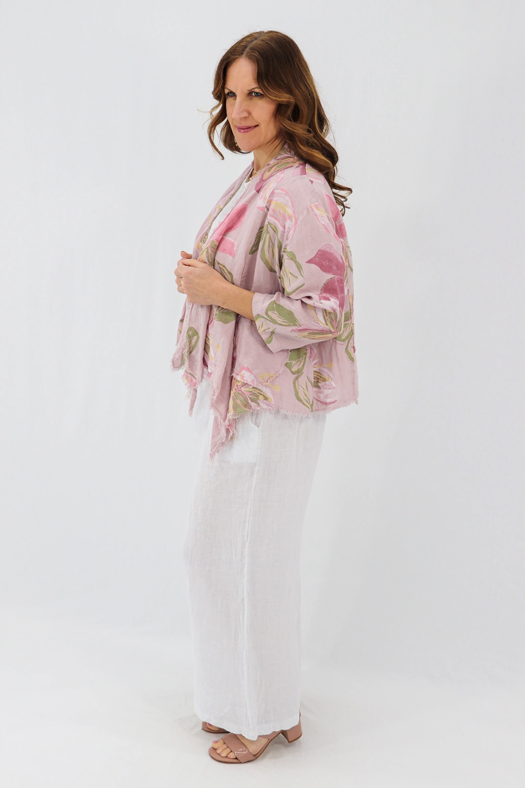 Aida Rose Linen Nella Raw Edge Cardi - Lily Antique Pink Side