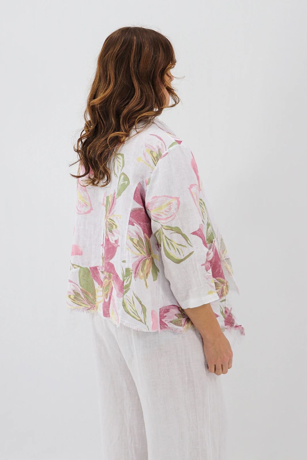 Aida Rose Linen Nella Raw Edge Cardi - Lily White Back