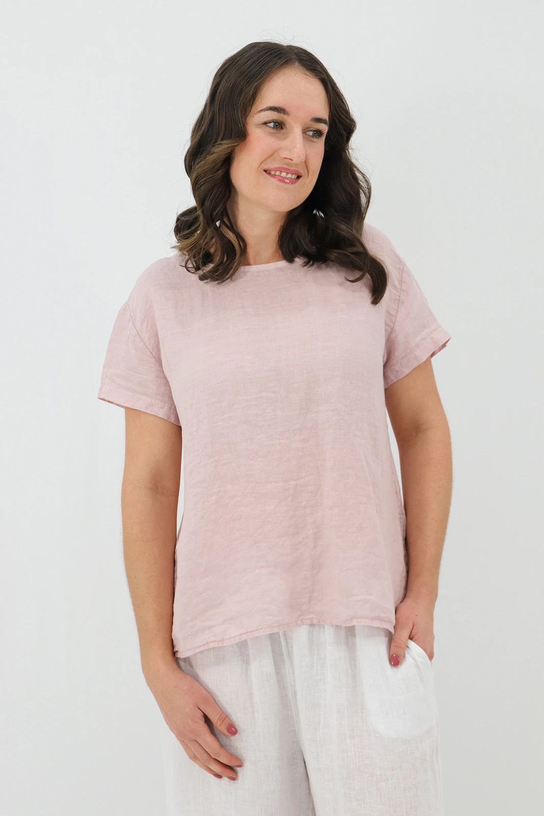 Aida Rose Donella Linen Top Antique Pink Front