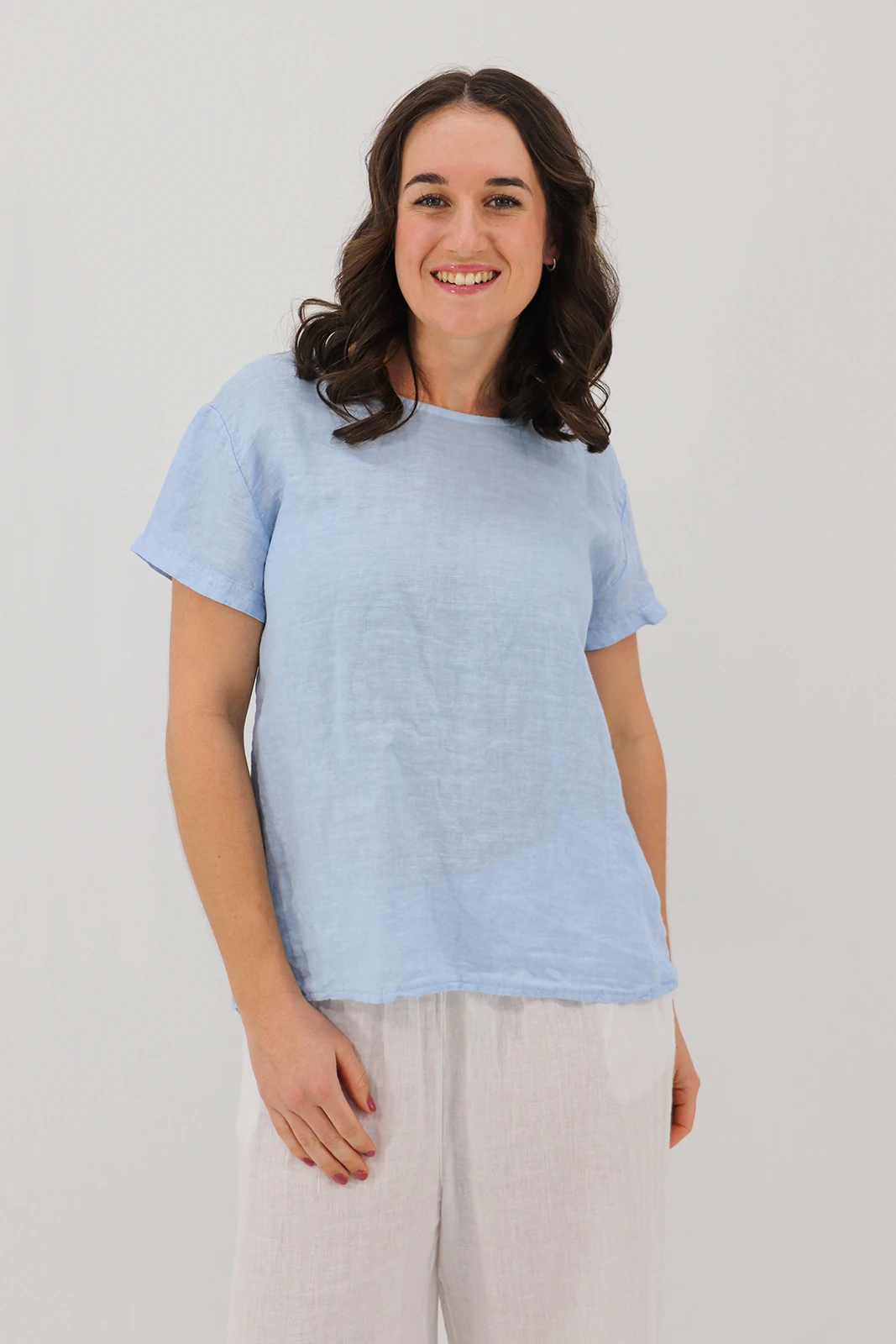 Aida Rose Donella Linen Top Sky Blue Front