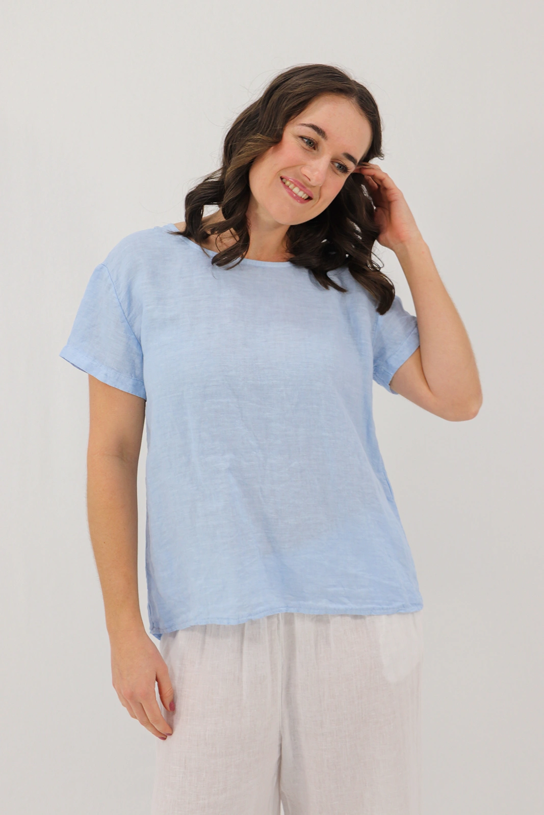 Aida Rose Donella Linen Top Sky Blue