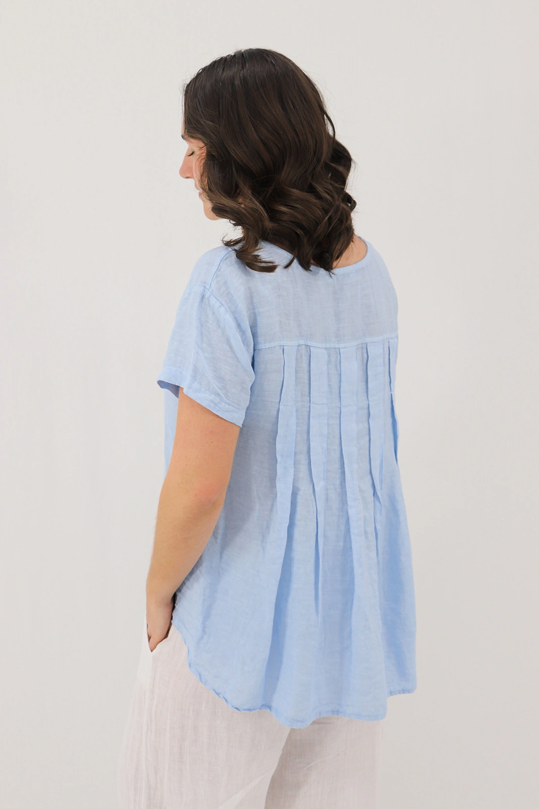 Aida Rose Donella Linen Top Sky Blue Back