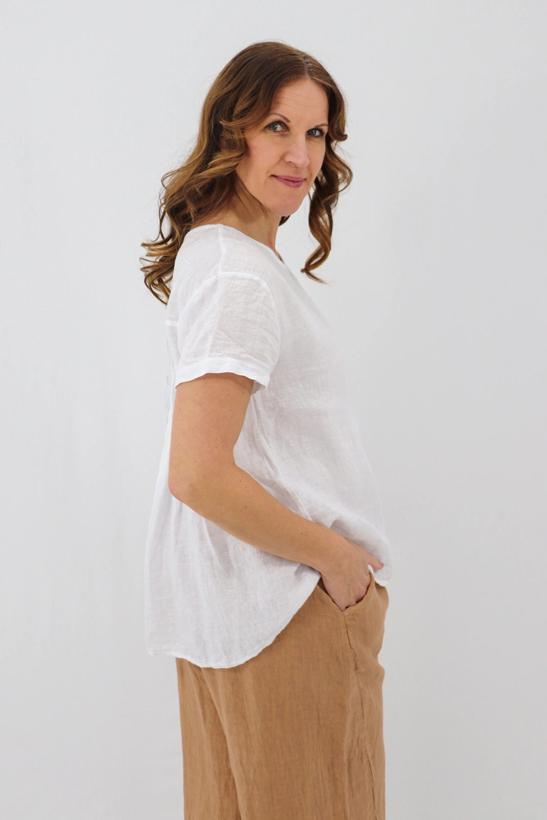 Aida Rose Donella Linen Top White Side