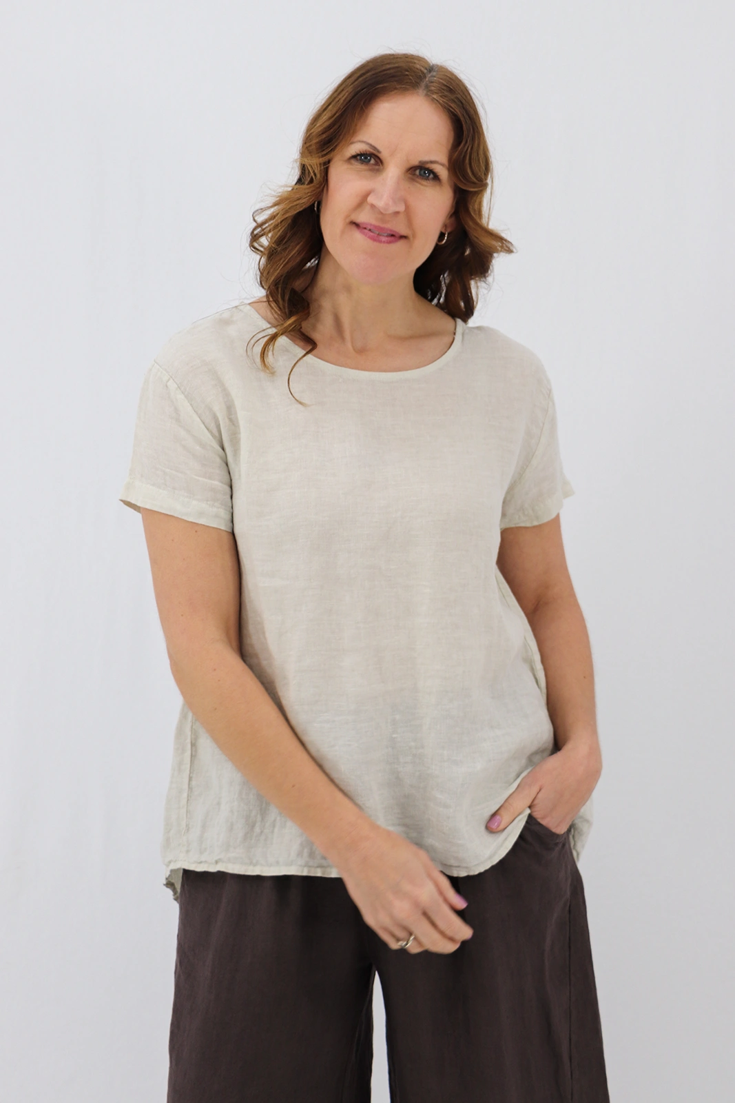 Aida Rose Donella Linen Top Natural Front View
