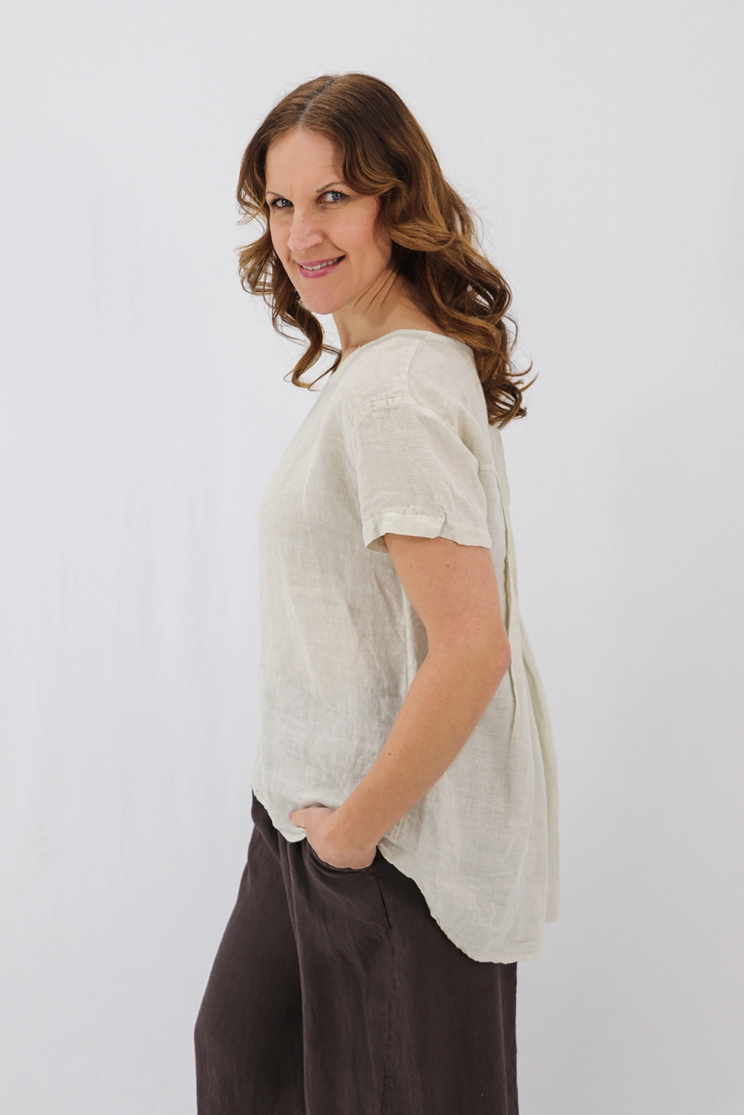 Aida Rose Donella Linen Top Natural Side View