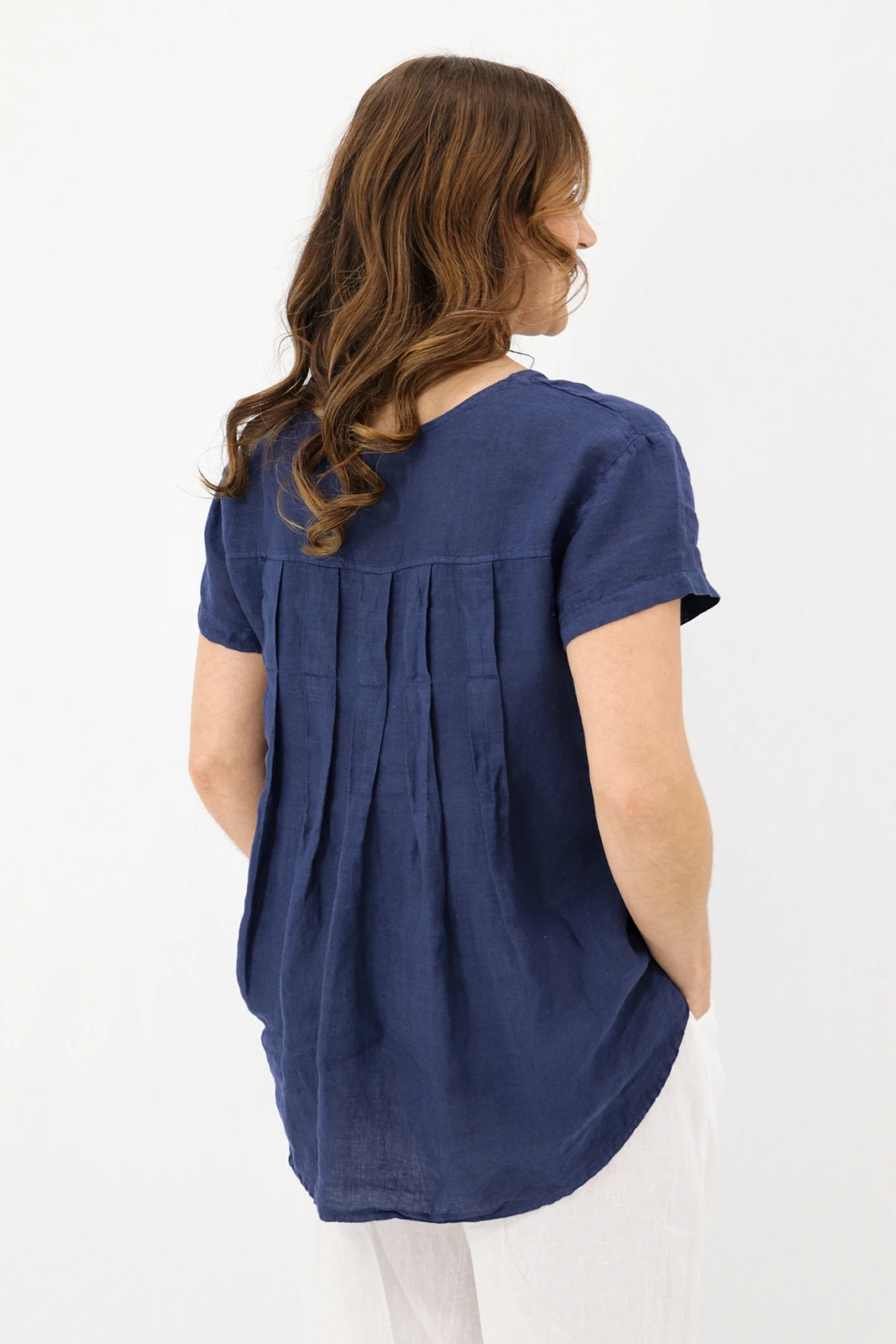 Aida Rose Donella Linen Top Navy Back View