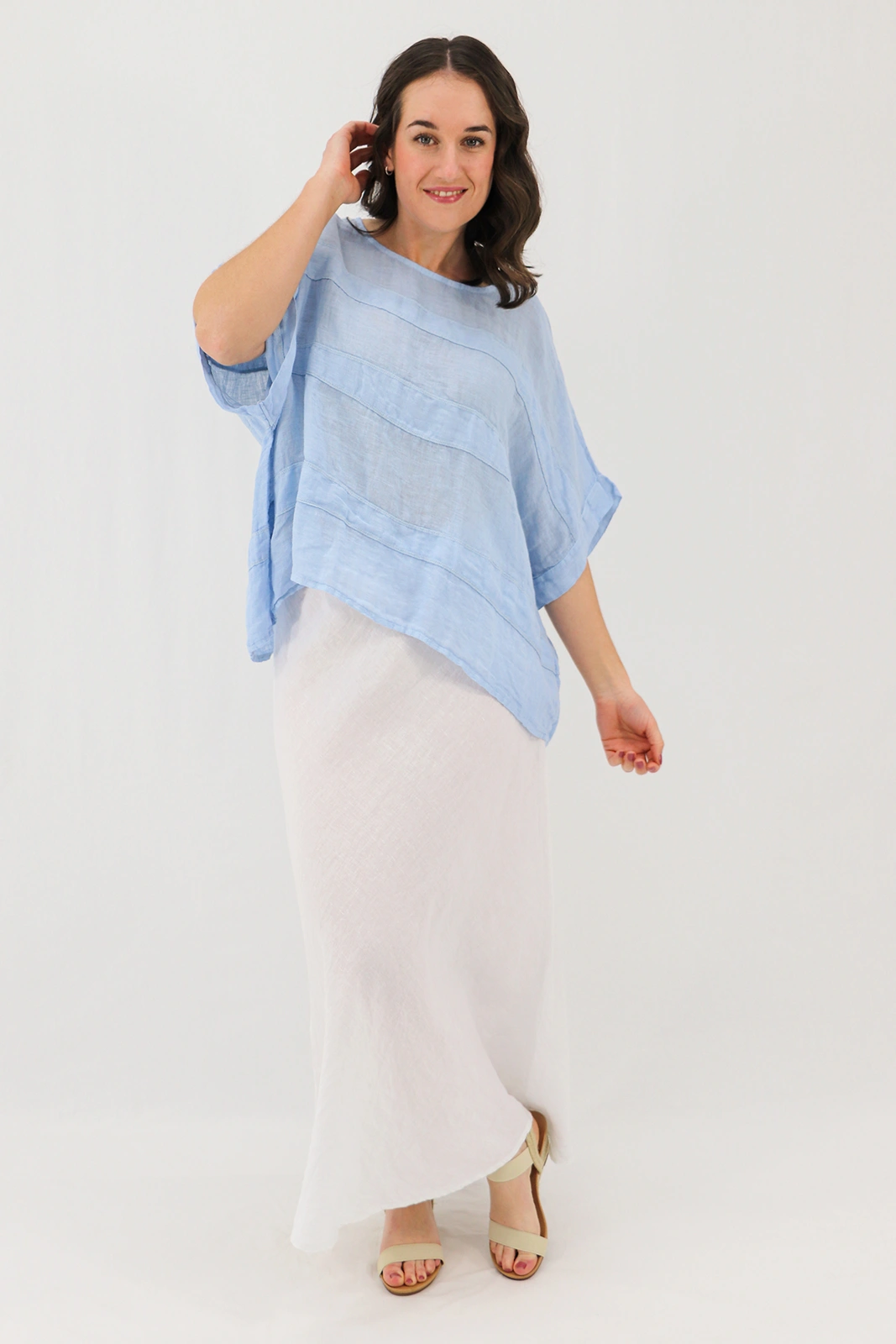 Aida Rose Linen Angie Linen Gauze Blouse Sky Blue Model