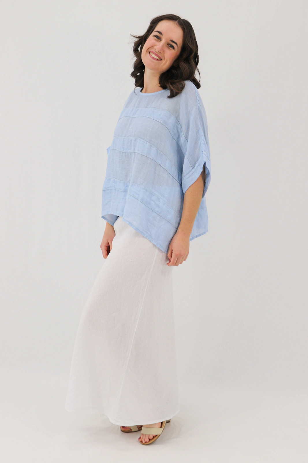 Aida Rose Linen Angie Linen Gauze Blouse Sky Blue Side