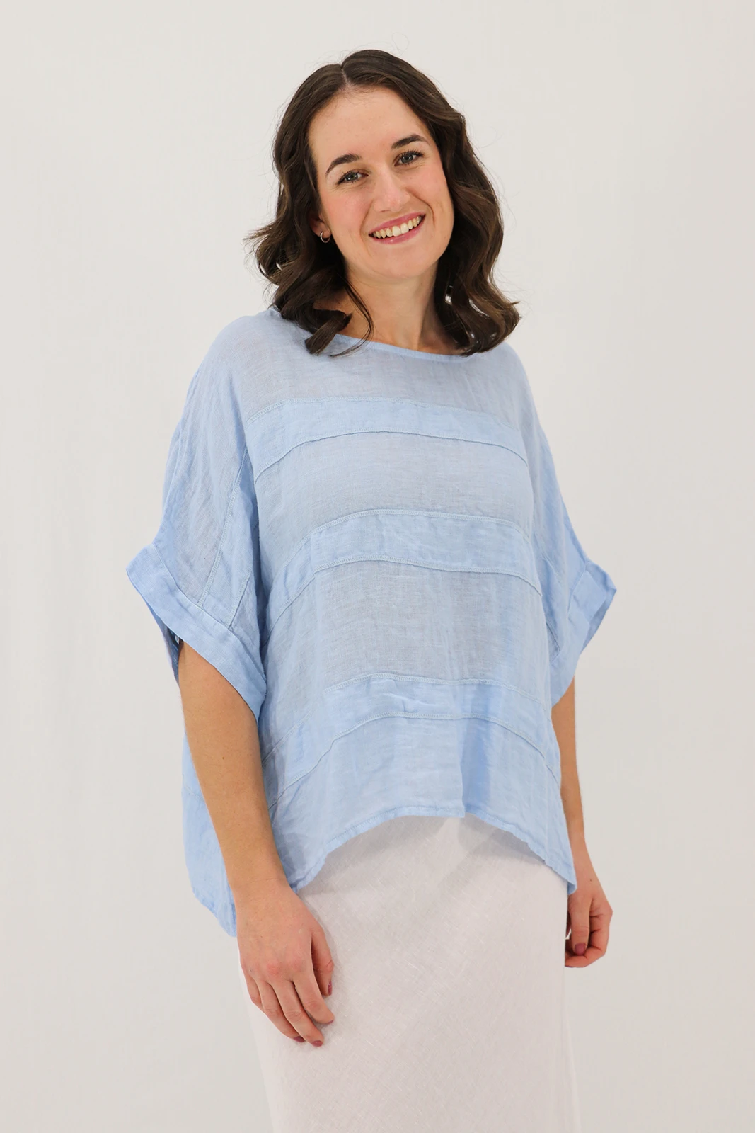 Aida Rose Linen Angie Linen Gauze Blouse Sky Blue