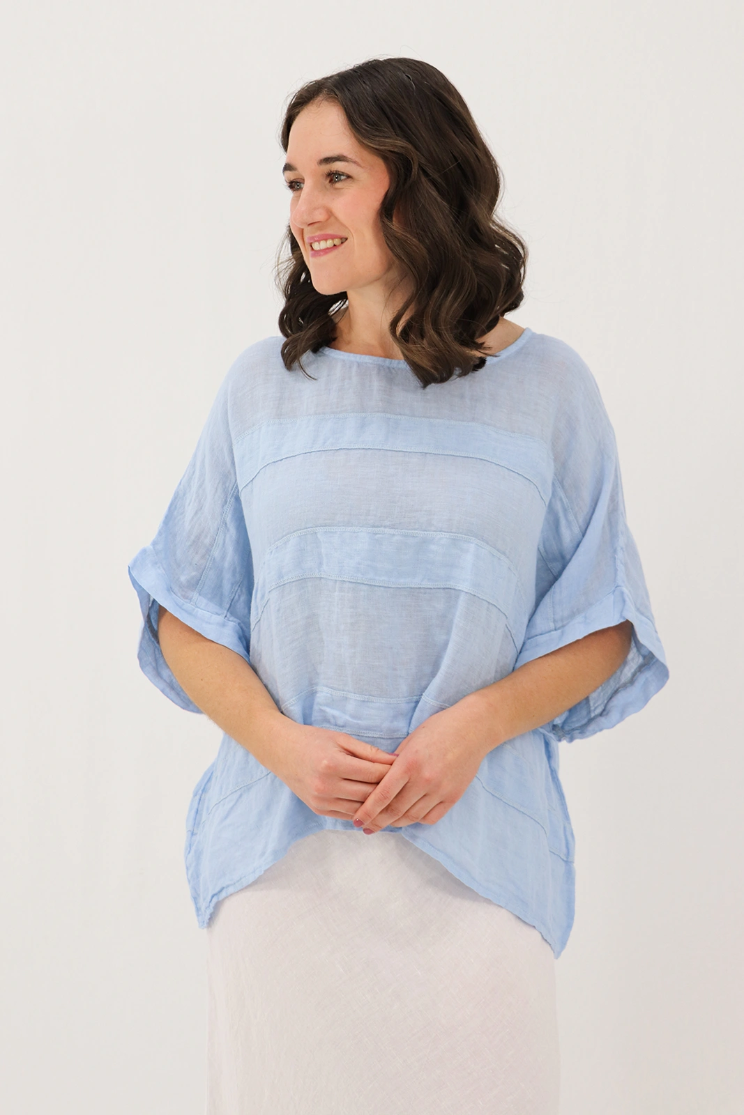 Aida Rose Linen Angie Linen Gauze Blouse Sky Blue Front