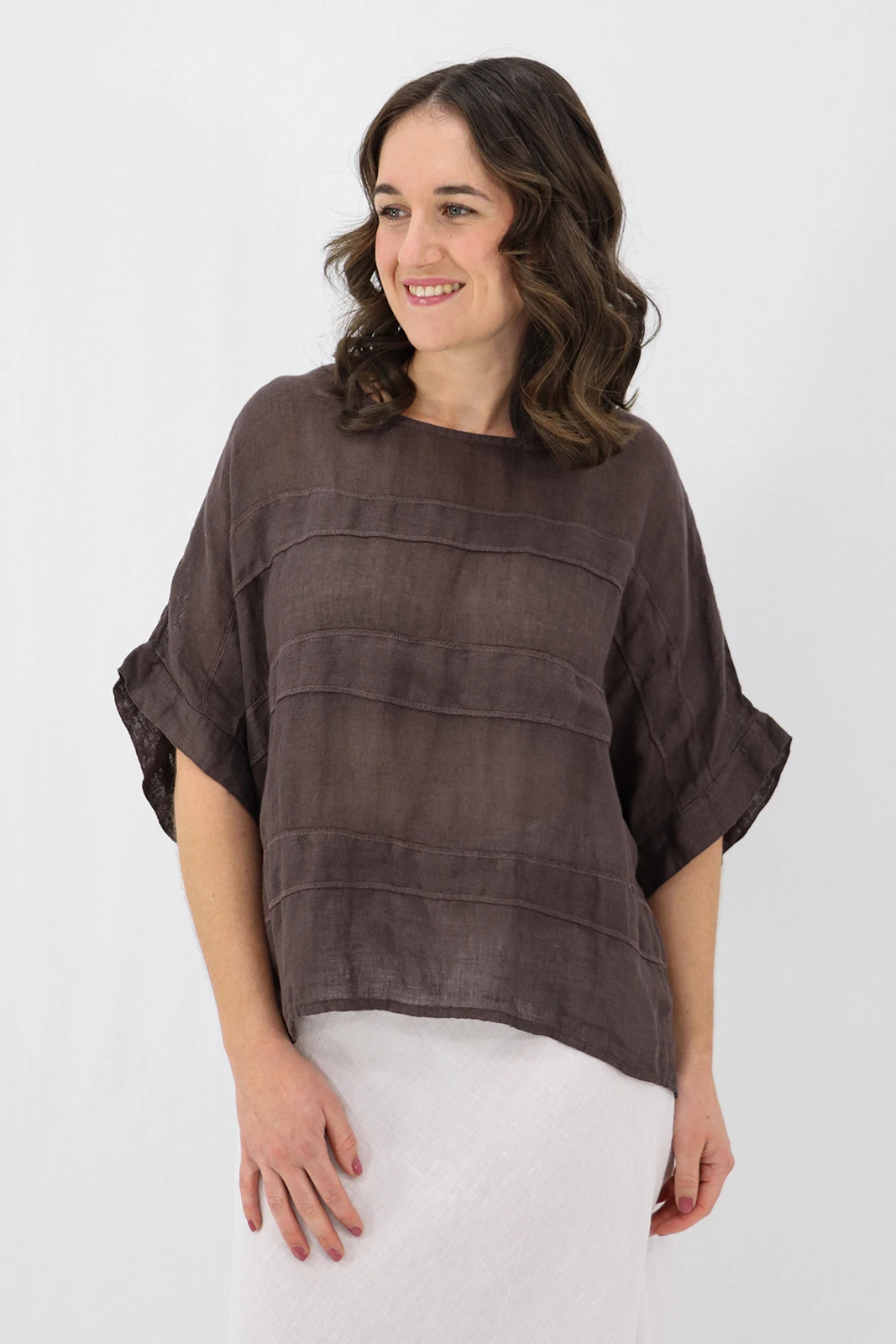 Aida Rose Linen Angie Linen Gauze Blouse Espresso