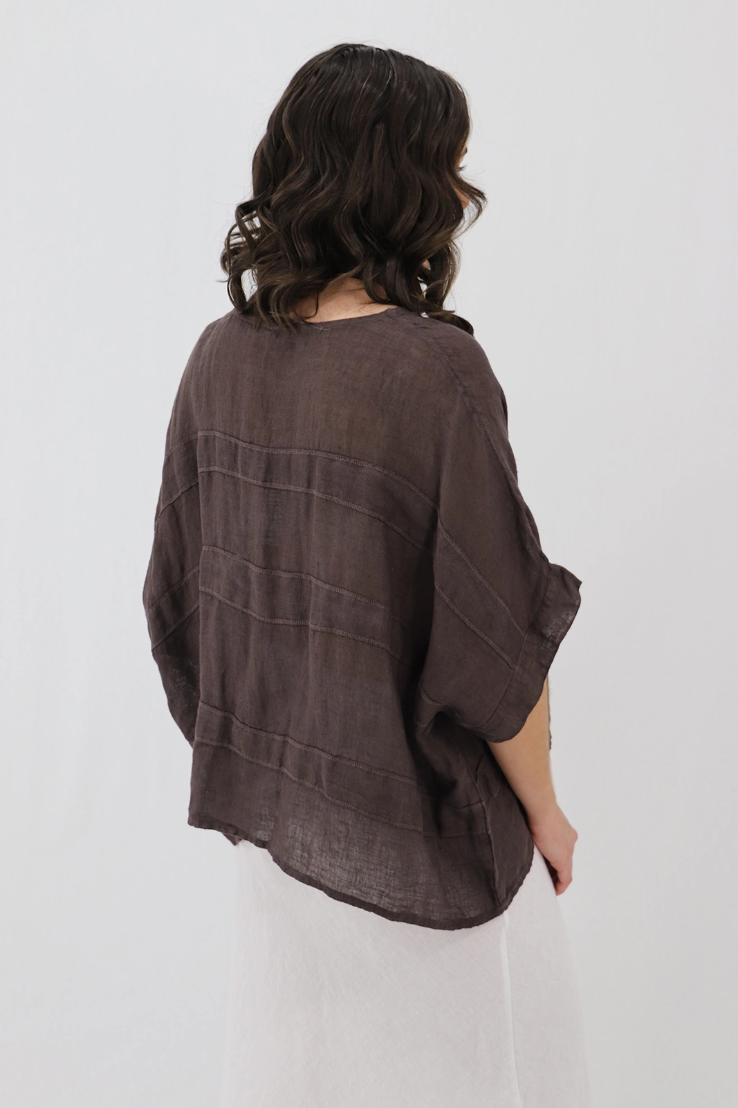 Aida Rose Linen Angie Linen Gauze Blouse Espresso Back