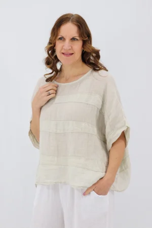 Aida Rose Linen Angie Linen Gauze Blouse Natural
