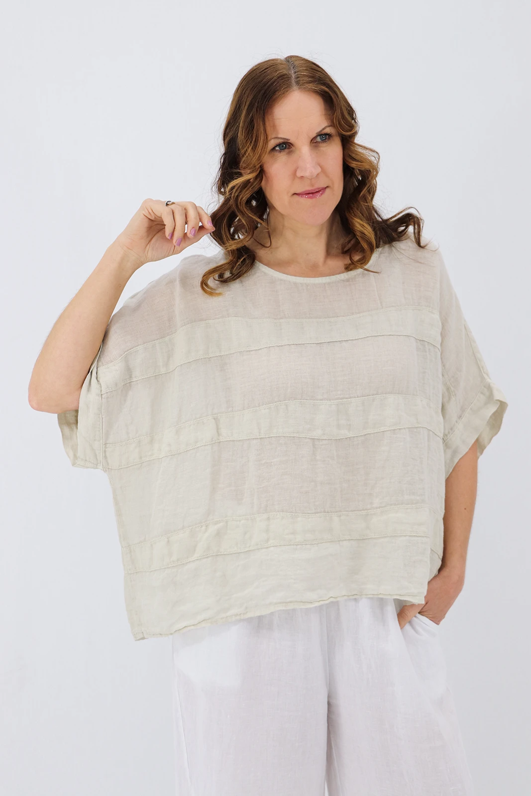 Aida Rose Linen Angie Linen Gauze Blouse Natural Front