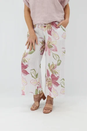 Aida Rose Linen Ceci Linen Trousers - Lily White Zoom
