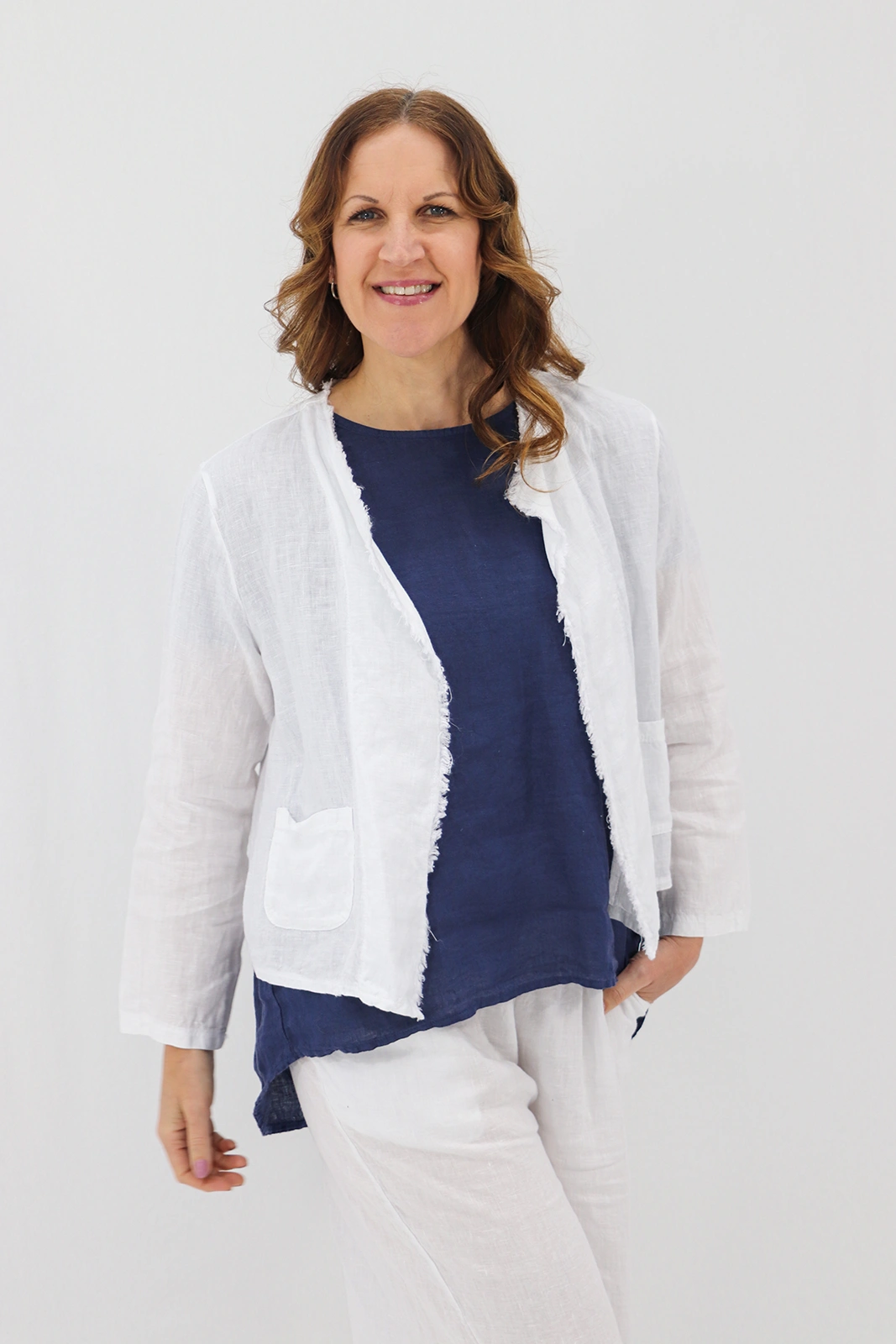 Aida Rose Linen Florenza Linen Jacket White Front