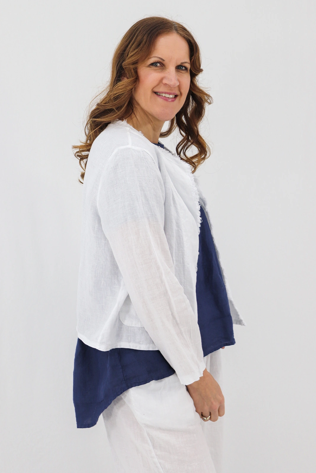 Aida Rose Linen Florenza Linen Jacket White Side