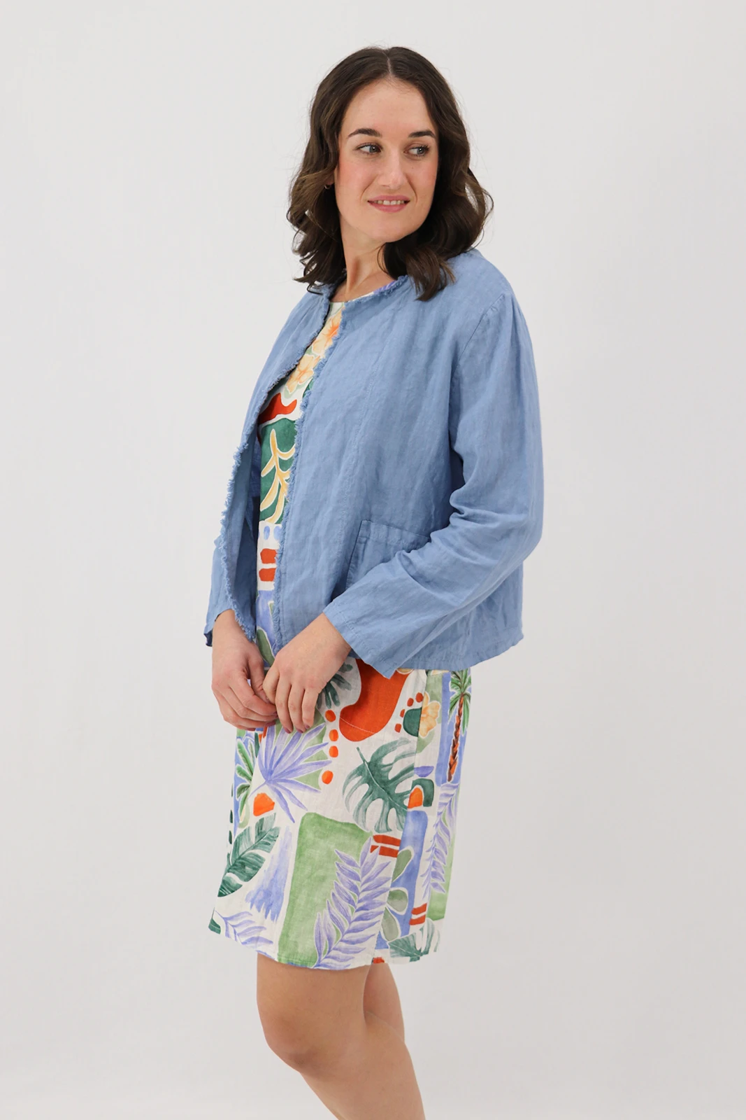 Aida Rose Linen Florenza Linen Jacket Denim Side