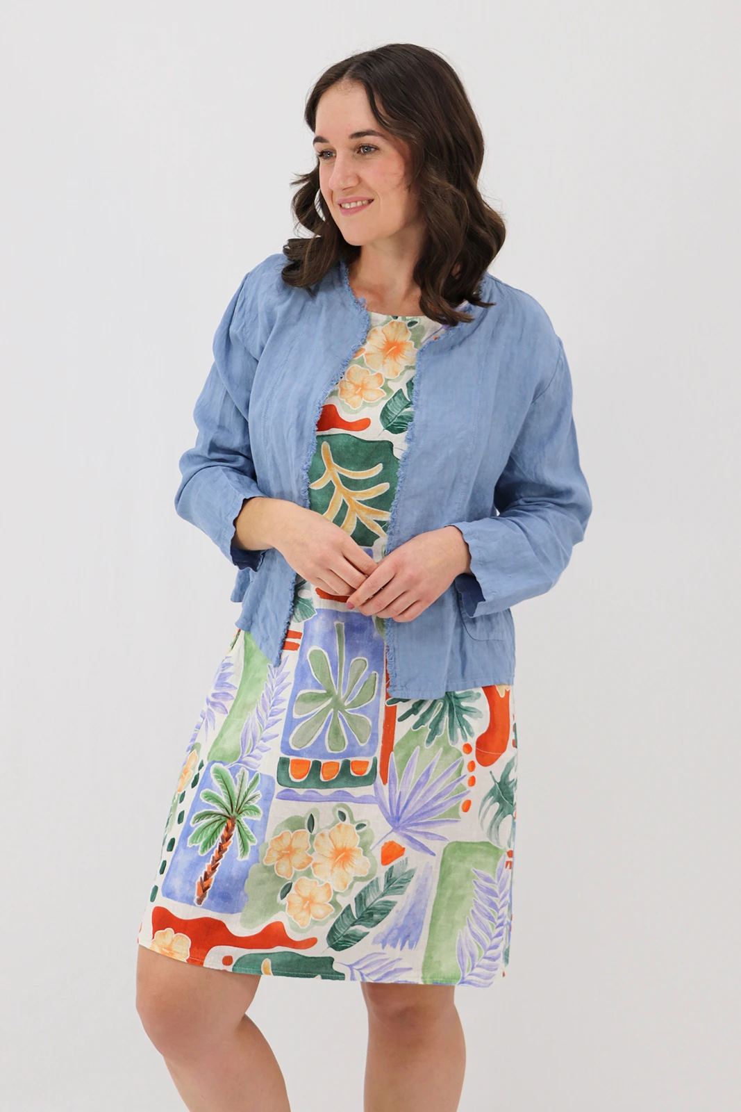Aida Rose Linen Florenza Linen Jacket Denim Zoom