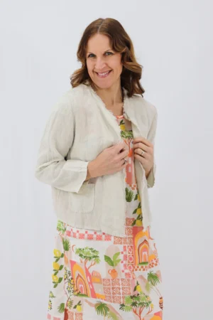 Aida Rose Linen Florenza Linen Jacket Natural Front