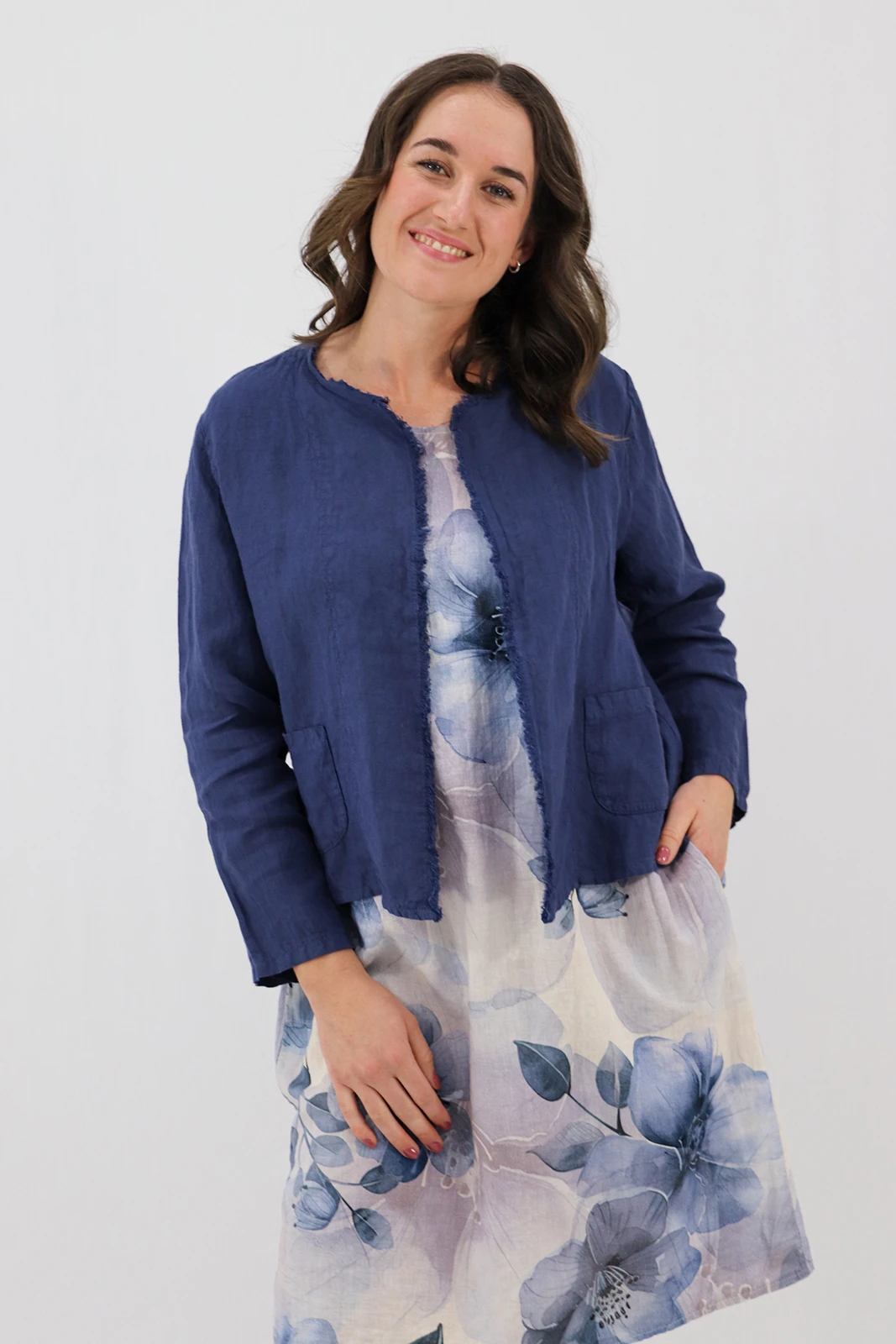 Aida Rose Linen Florenza Linen Jacket Navy Front