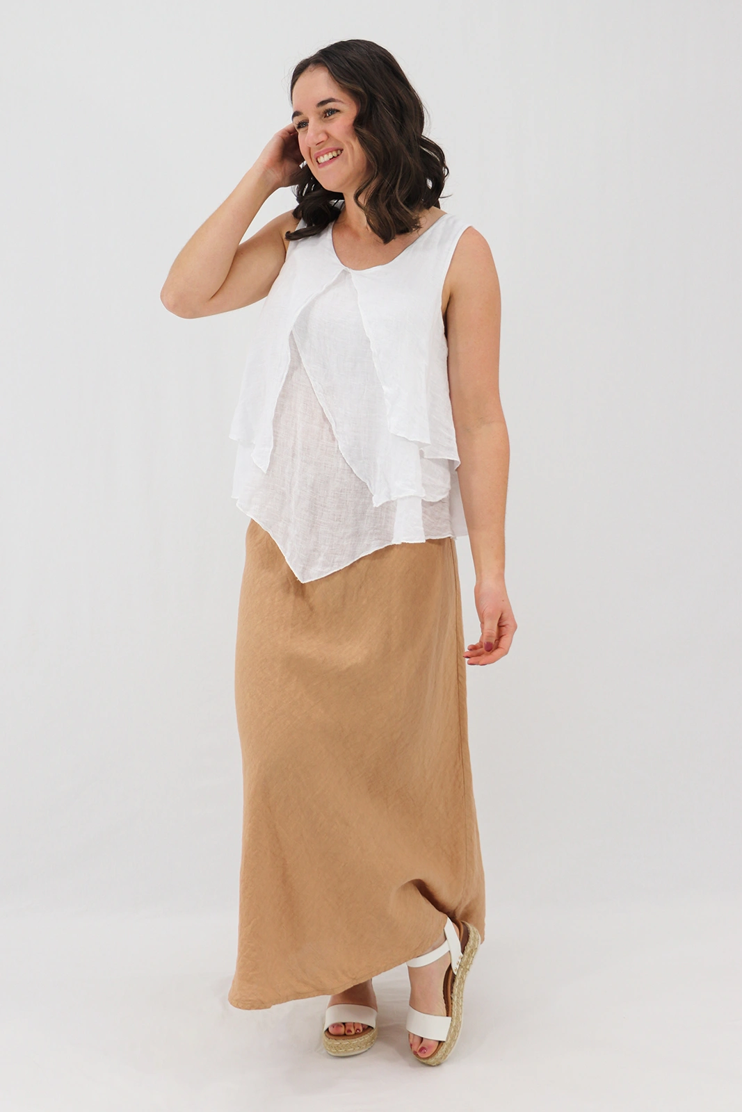 Aida Rose Linen Marsalla Layered Gauze Blouse White Model