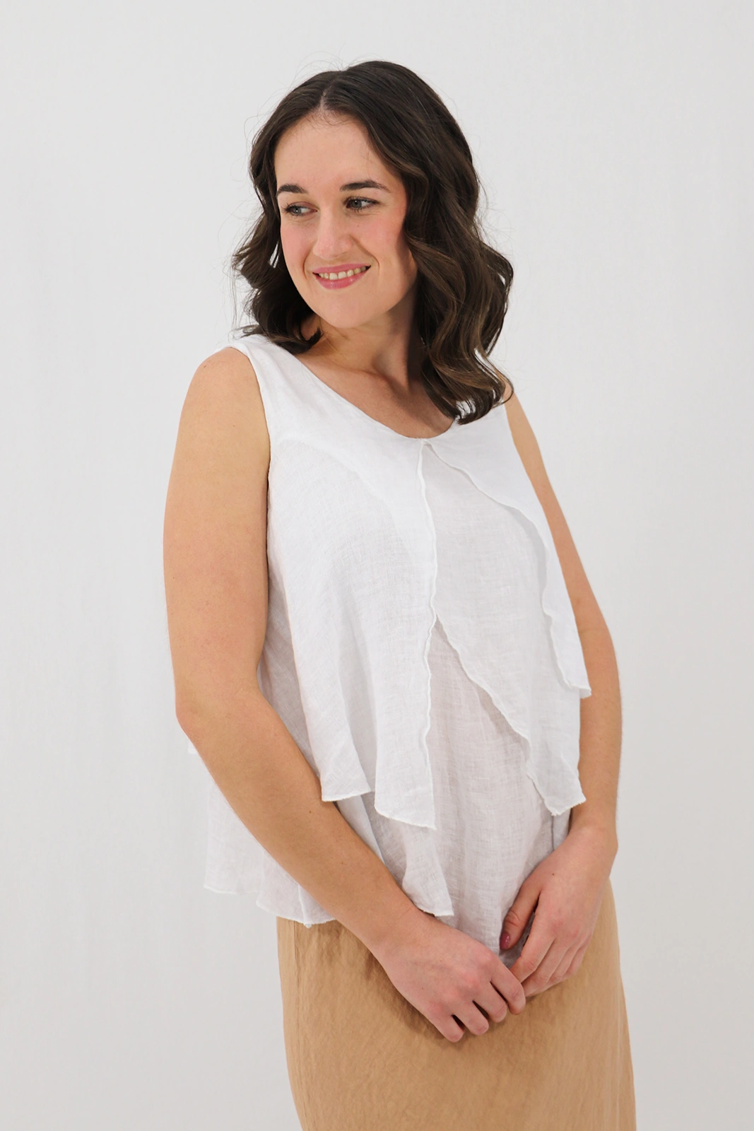 Aida Rose Linen Marsalla Layered Gauze Blouse White Side