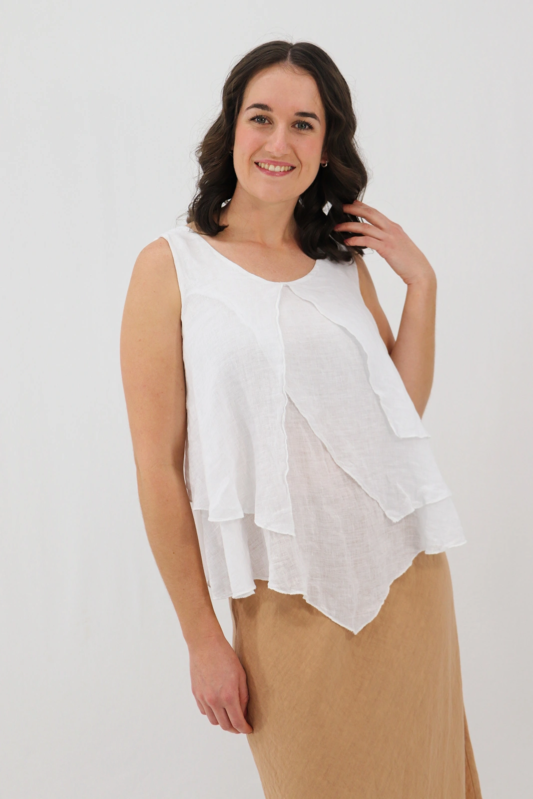 Aida Rose Linen Marsalla Layered Gauze Blouse White