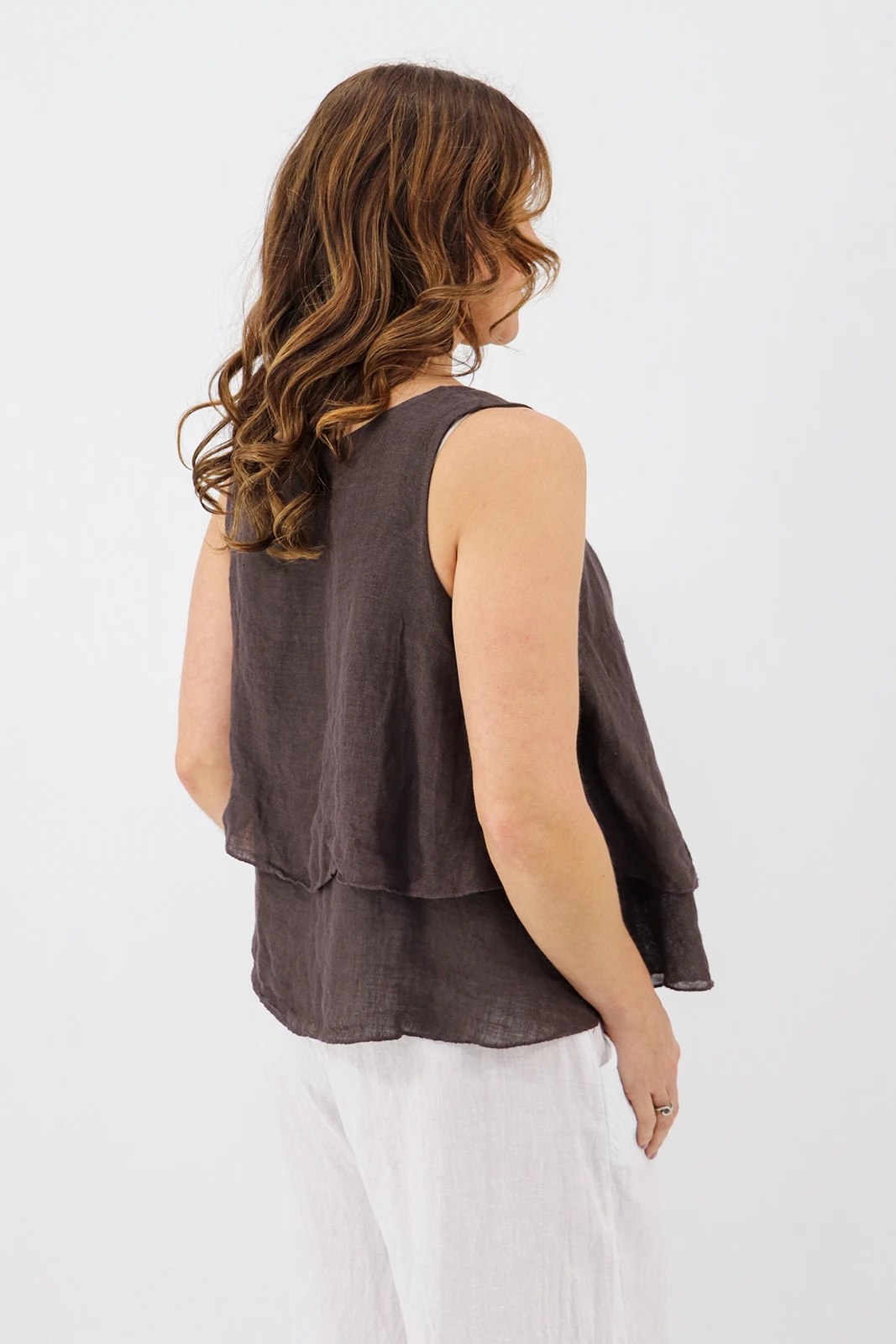 Aida Rose Linen Marsalla Layered Gauze Blouse Espresso Back