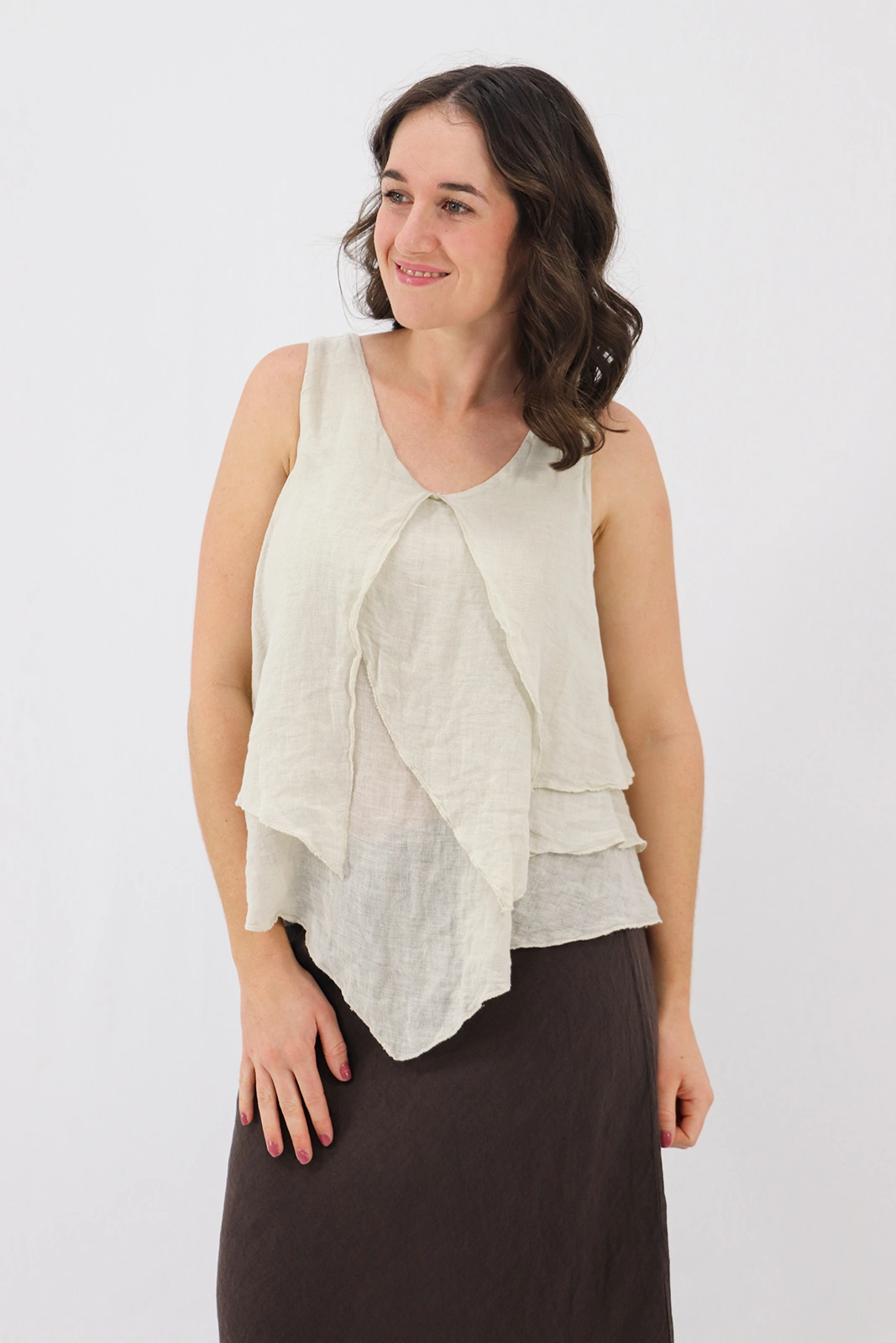 Aida Rose Linen Marsalla Layered Gauze Blouse Natural