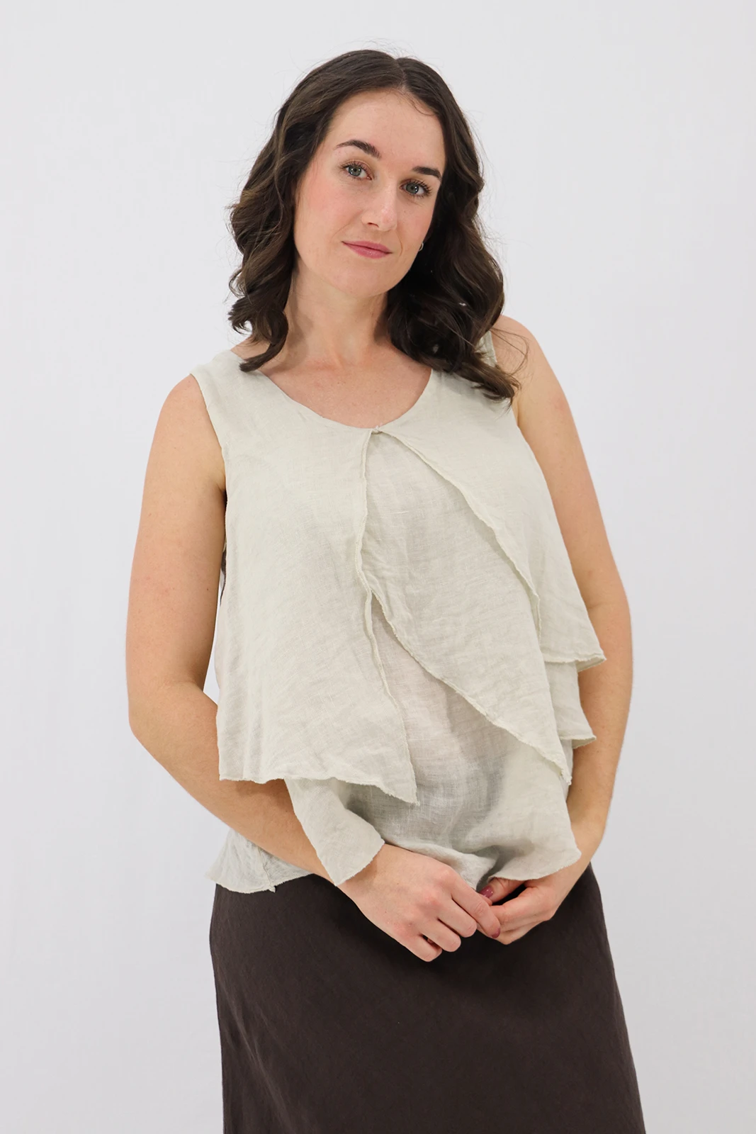 Aida Rose Linen Marsalla Layered Gauze Blouse Natural Front