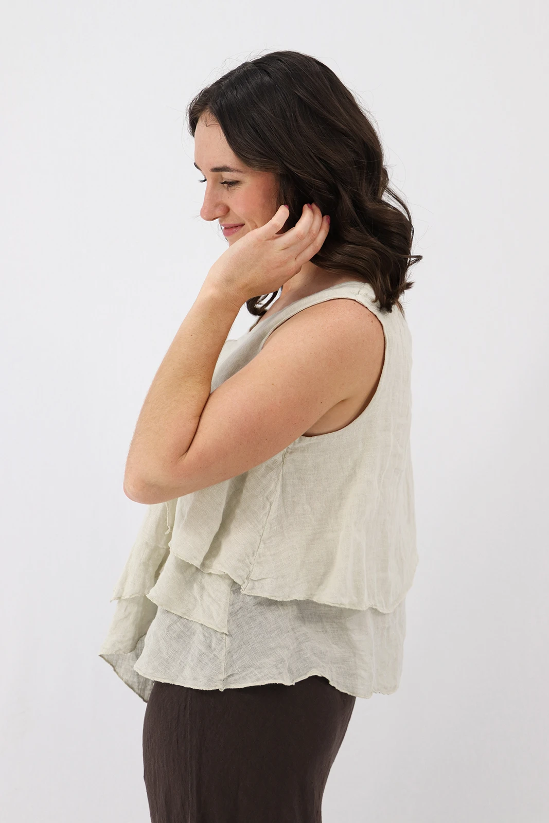 Aida Rose Linen Marsalla Layered Gauze Blouse Natural Side