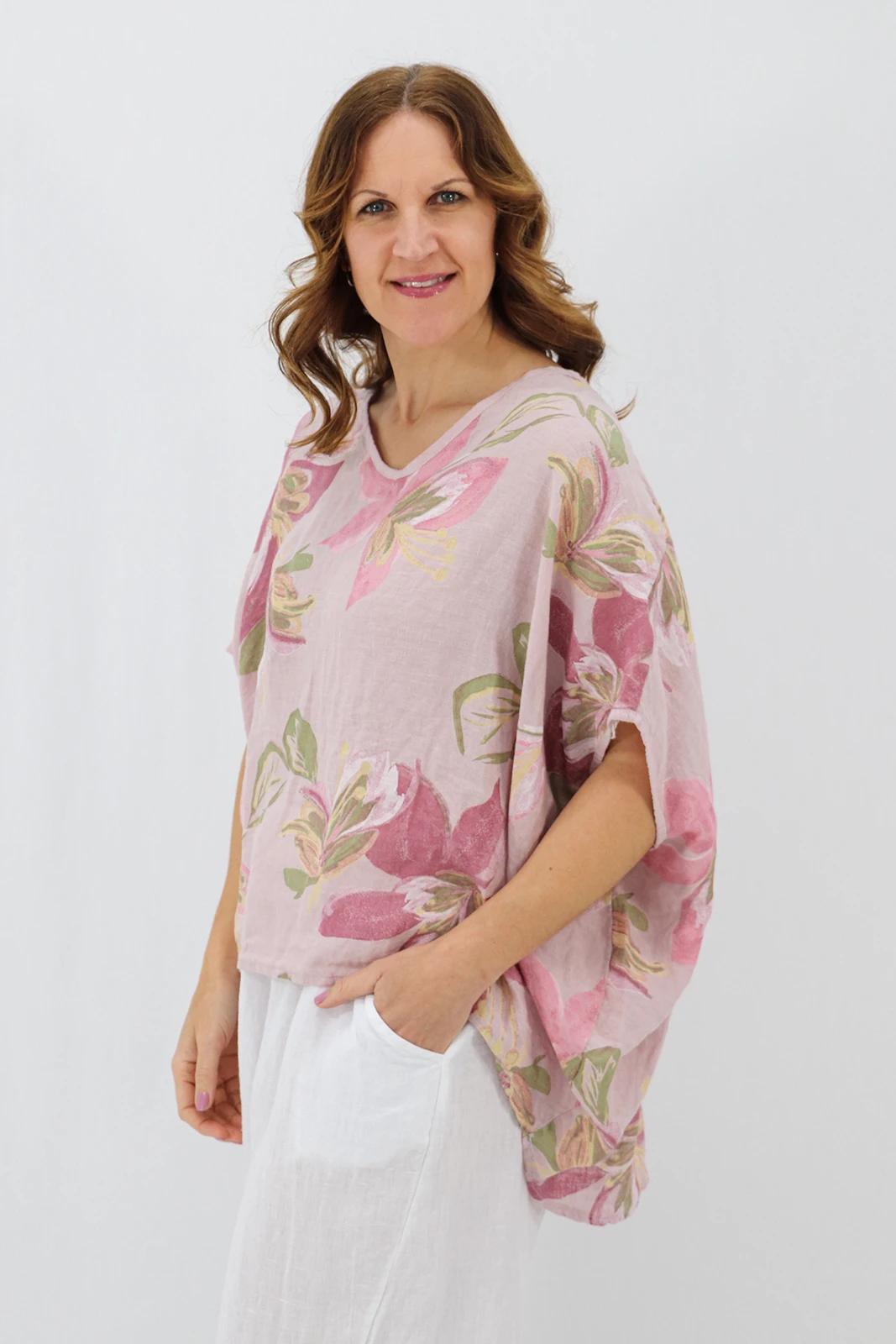 Aida Rose Linen Lavita Linen Blouse - Lily Antique Pink Side