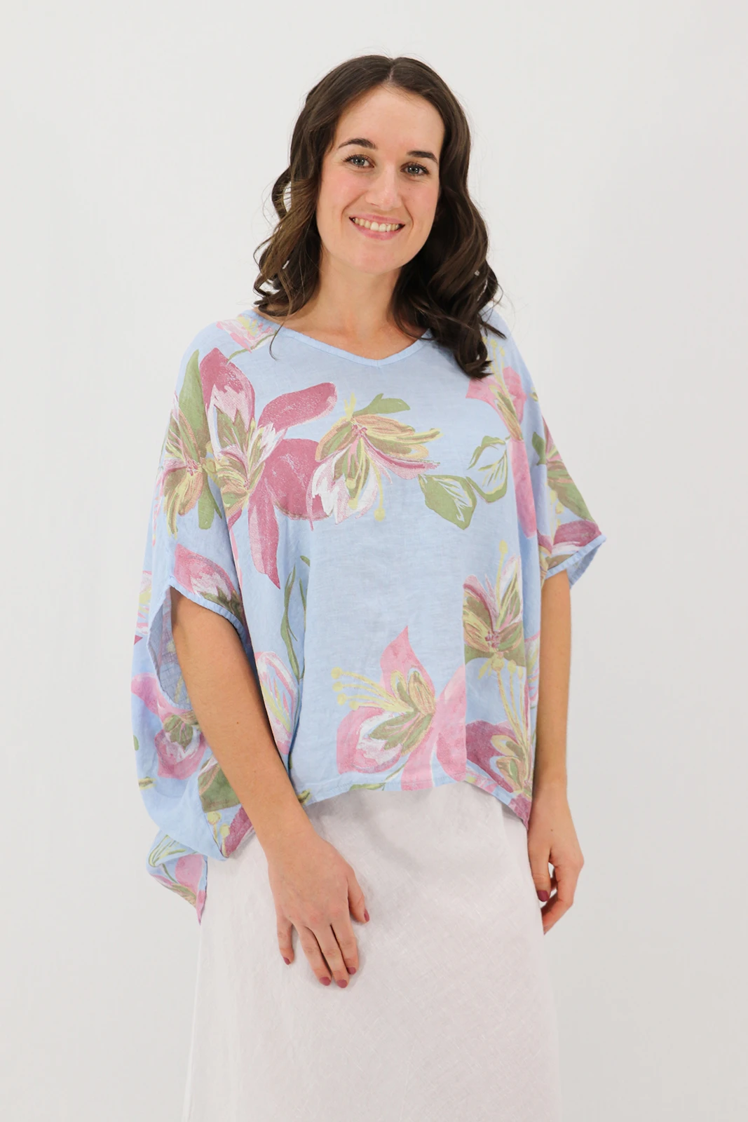 Aida Rose Linen Lavita Linen Blouse - Lily Sky Blue Front