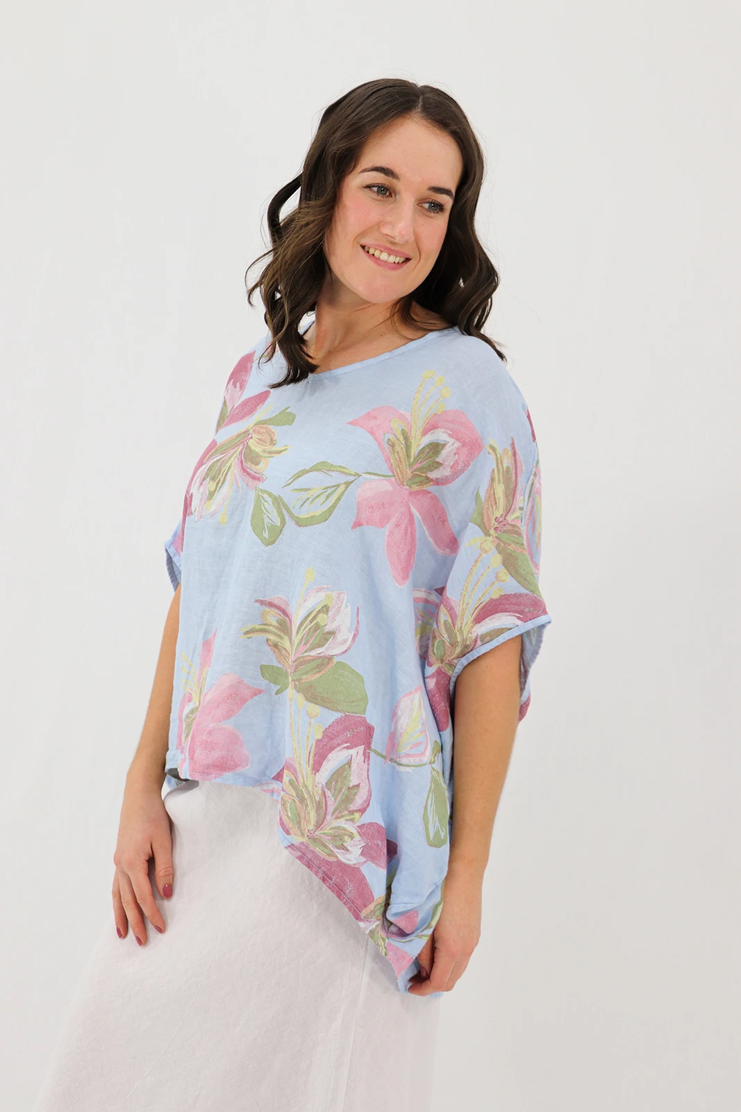 Aida Rose Linen Lavita Linen Blouse - Lily Sky Blue Side
