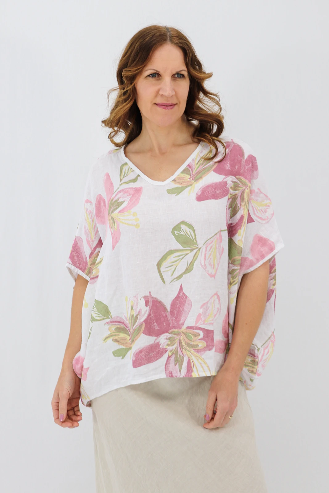 Aida Rose Linen Lavita Linen Blouse - Lily White Front