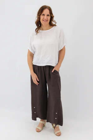 Aida Rose Linen Leone Split Hem Trousers Espresso