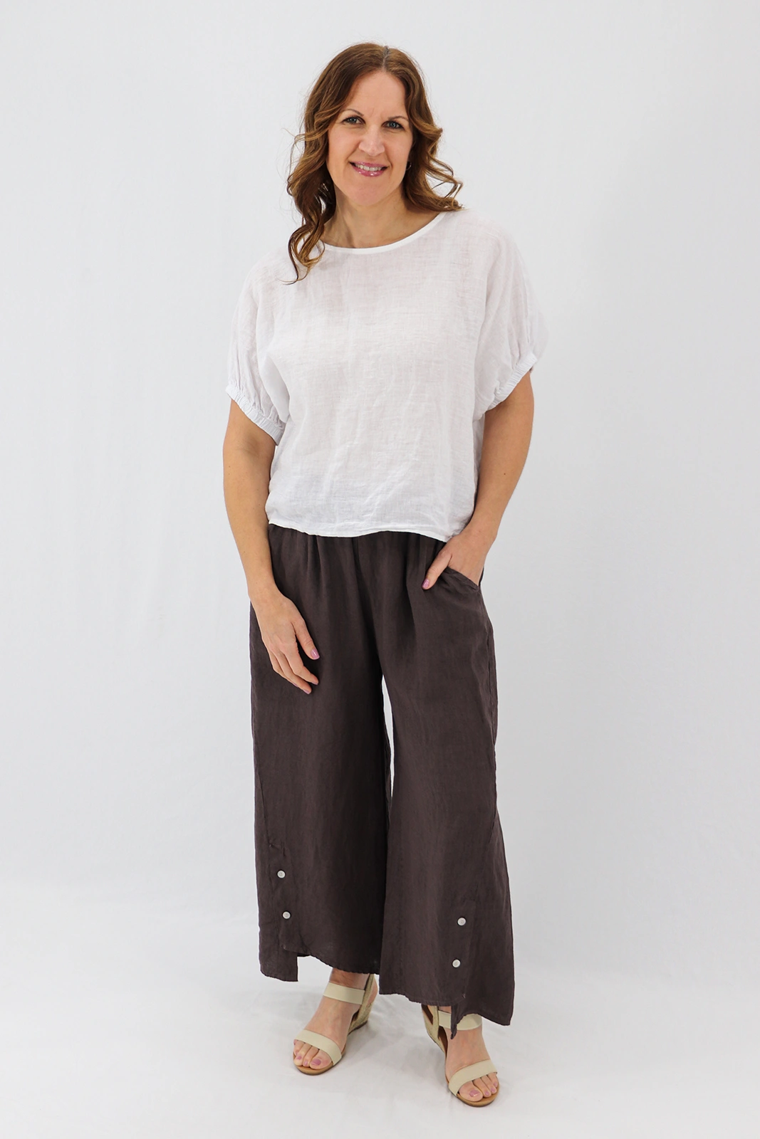 Aida Rose Linen Leone Split Hem Trousers Espresso