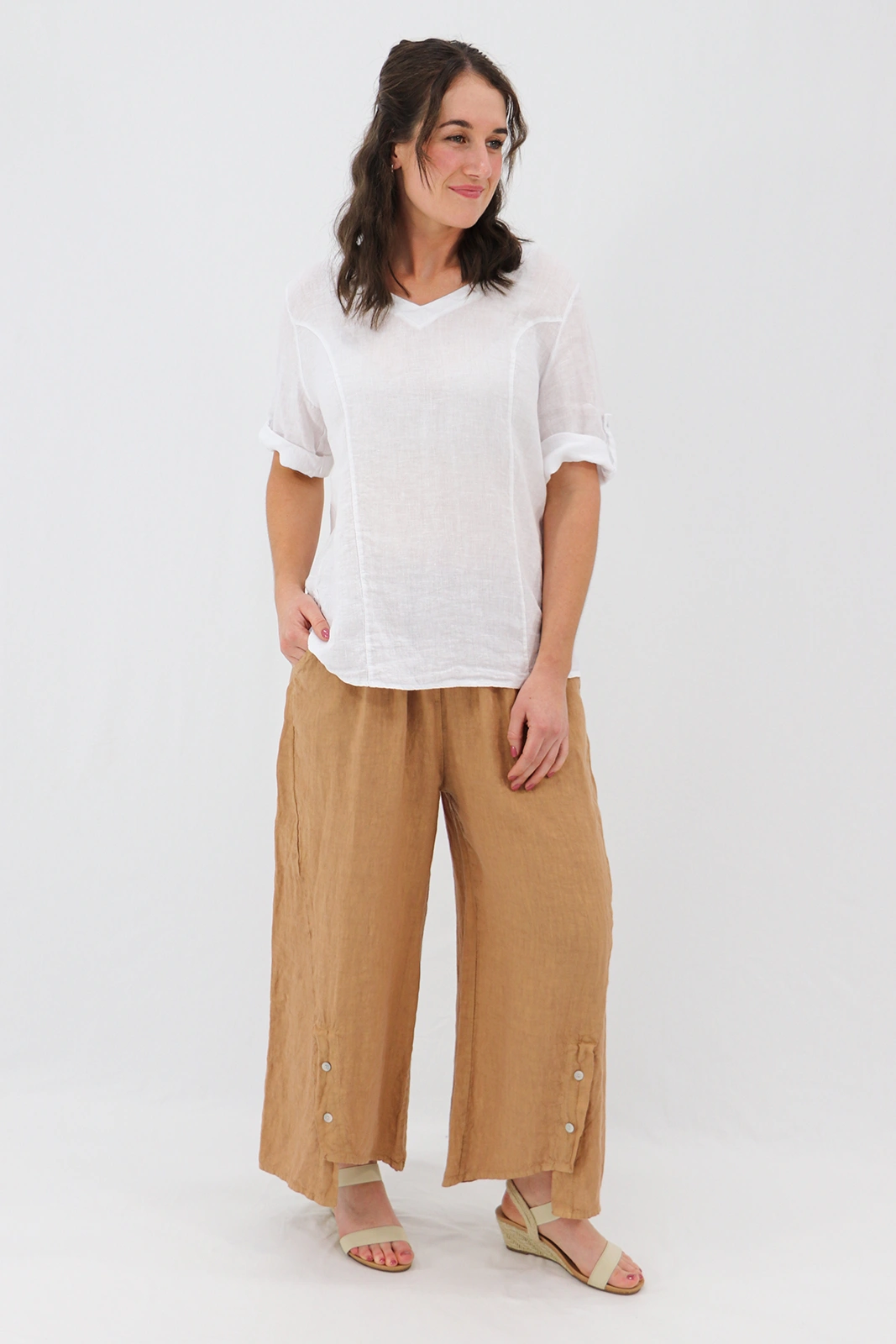 Aida Rose Linen Leone Split Hem Trousers Tan