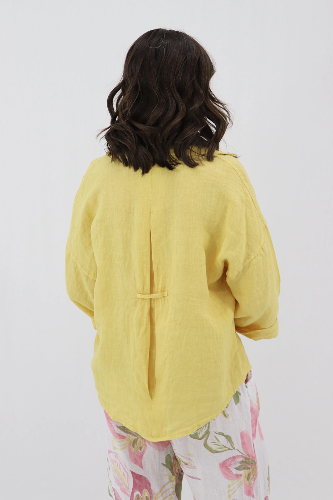Aida Rose Linen Kierra 3/4 Button Up Shirt Tuscan Sun Back