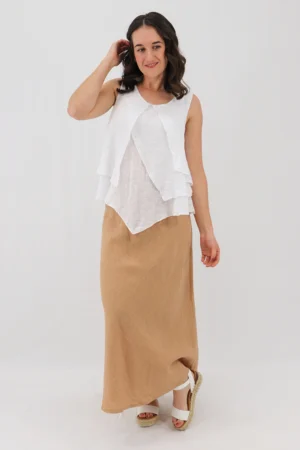 Aida Rose Linen Claretta Bias-Cut Skirt Tan