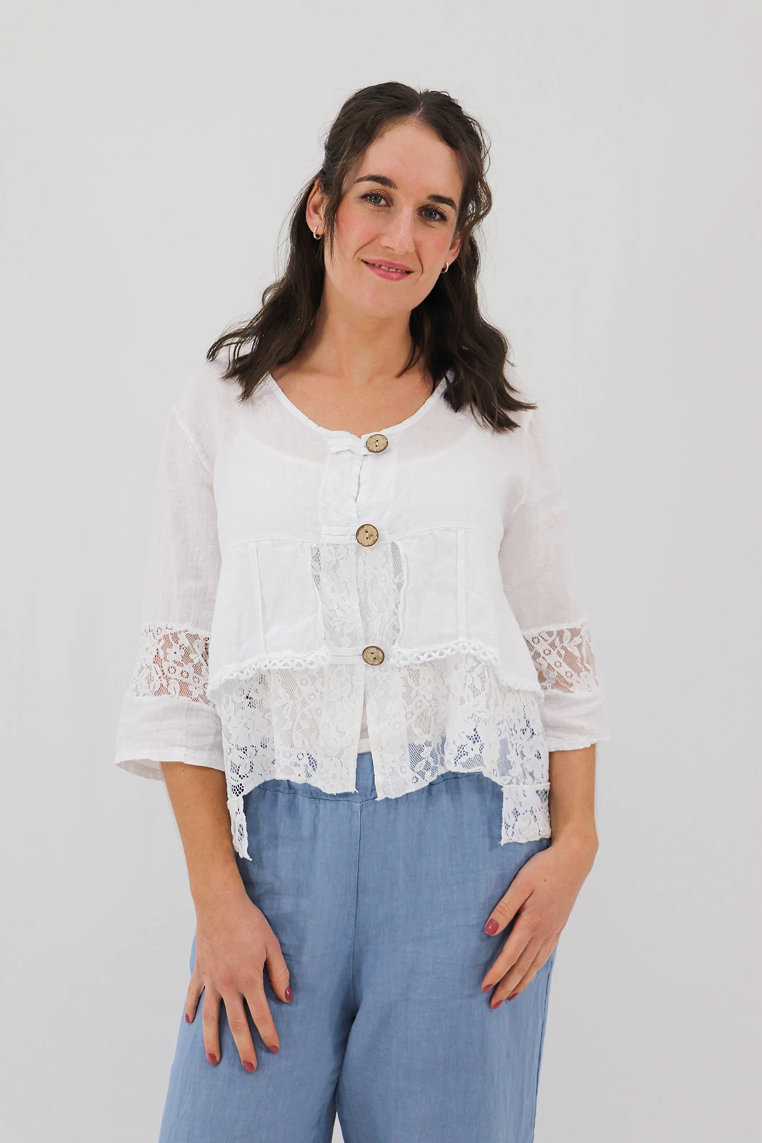 Aida Rose Linen Cosetta Lace Jacket White